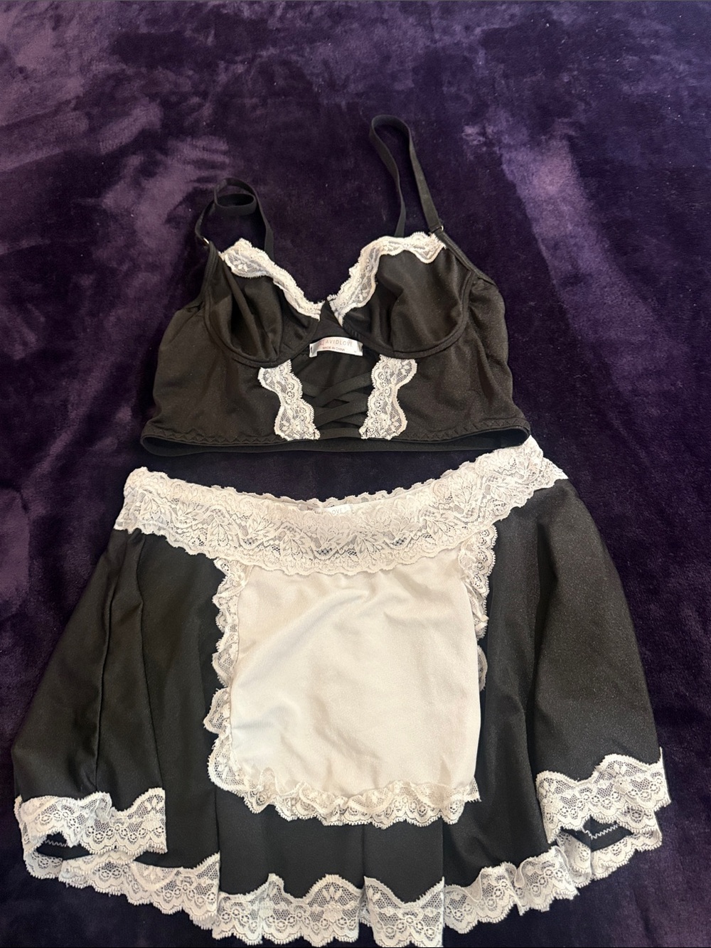 Black & White Lace Trim Maid-Inspired Lingerie Set